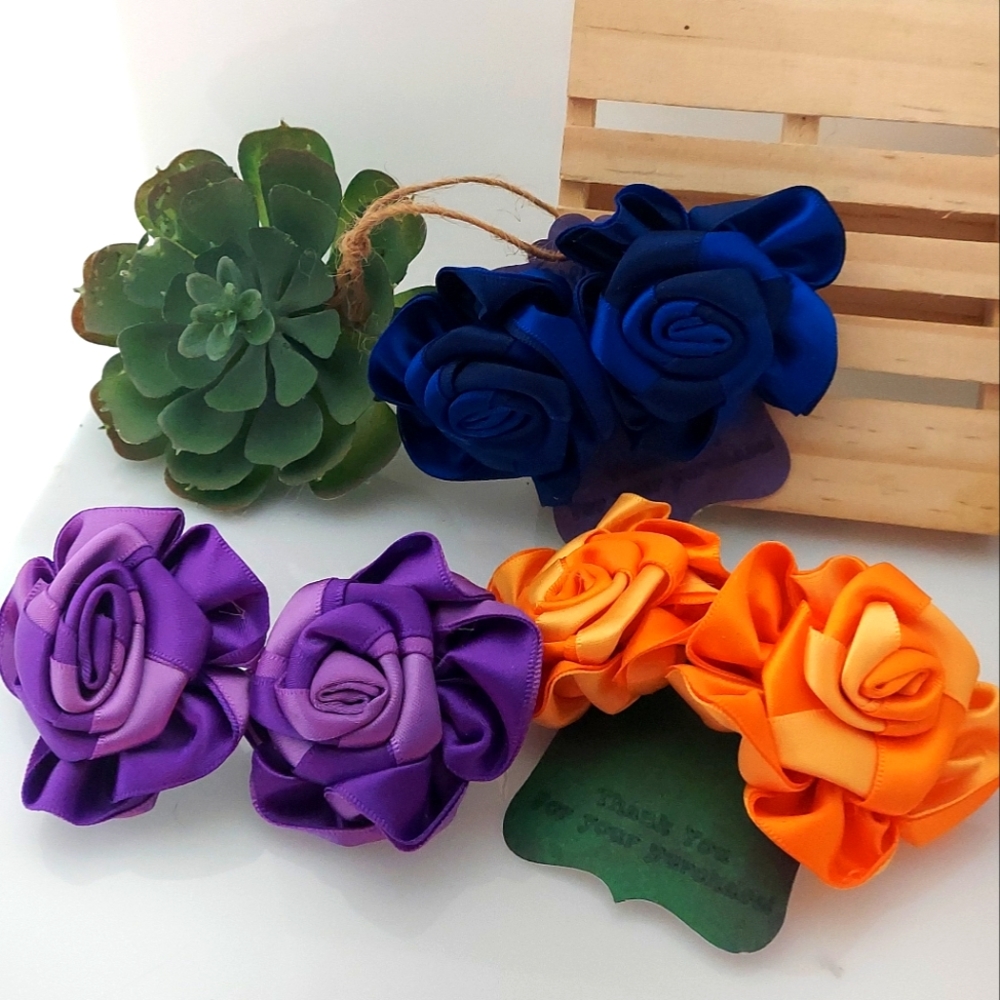 E76X Chunky Ribbon Rosette Statement Earrings